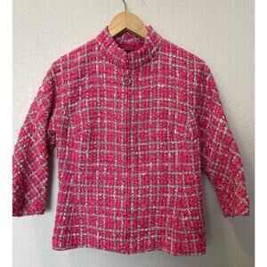 Doncaster Collection Hot Pink Tweed Black & White Weave Blazer Jacket Size 2